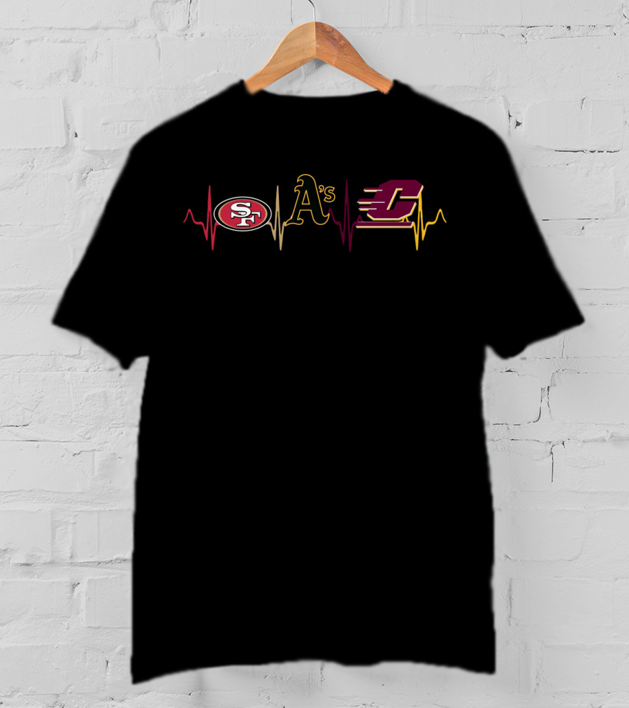 49ers And Athletics Heartbeat With Cmc T-Shirt