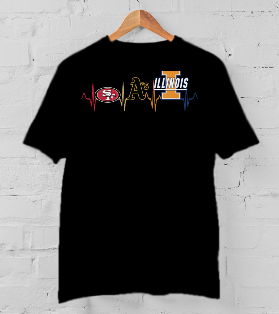 Love 49ers A's Illinois Athletics Heartbeat T-Shirt