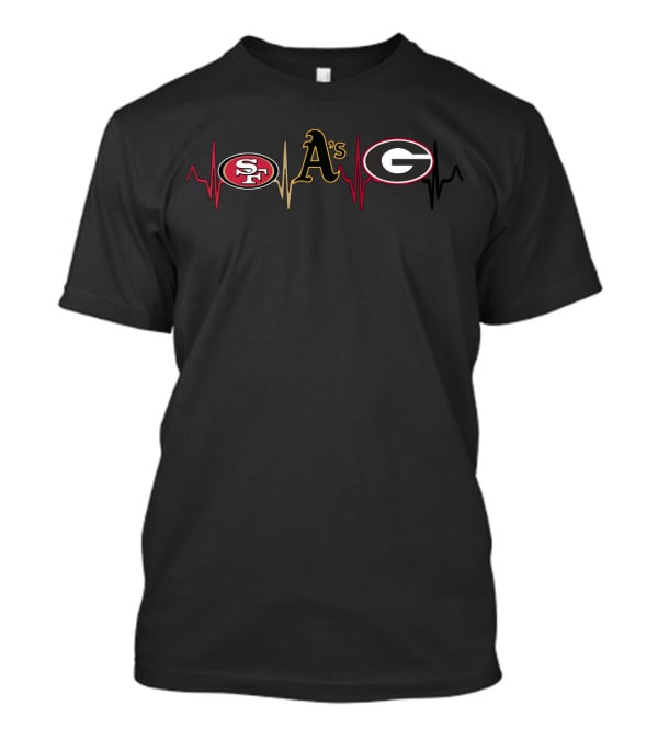 Love 49ers Athletics Georgia Bulldogs Fan Heartbeat T-Shirt