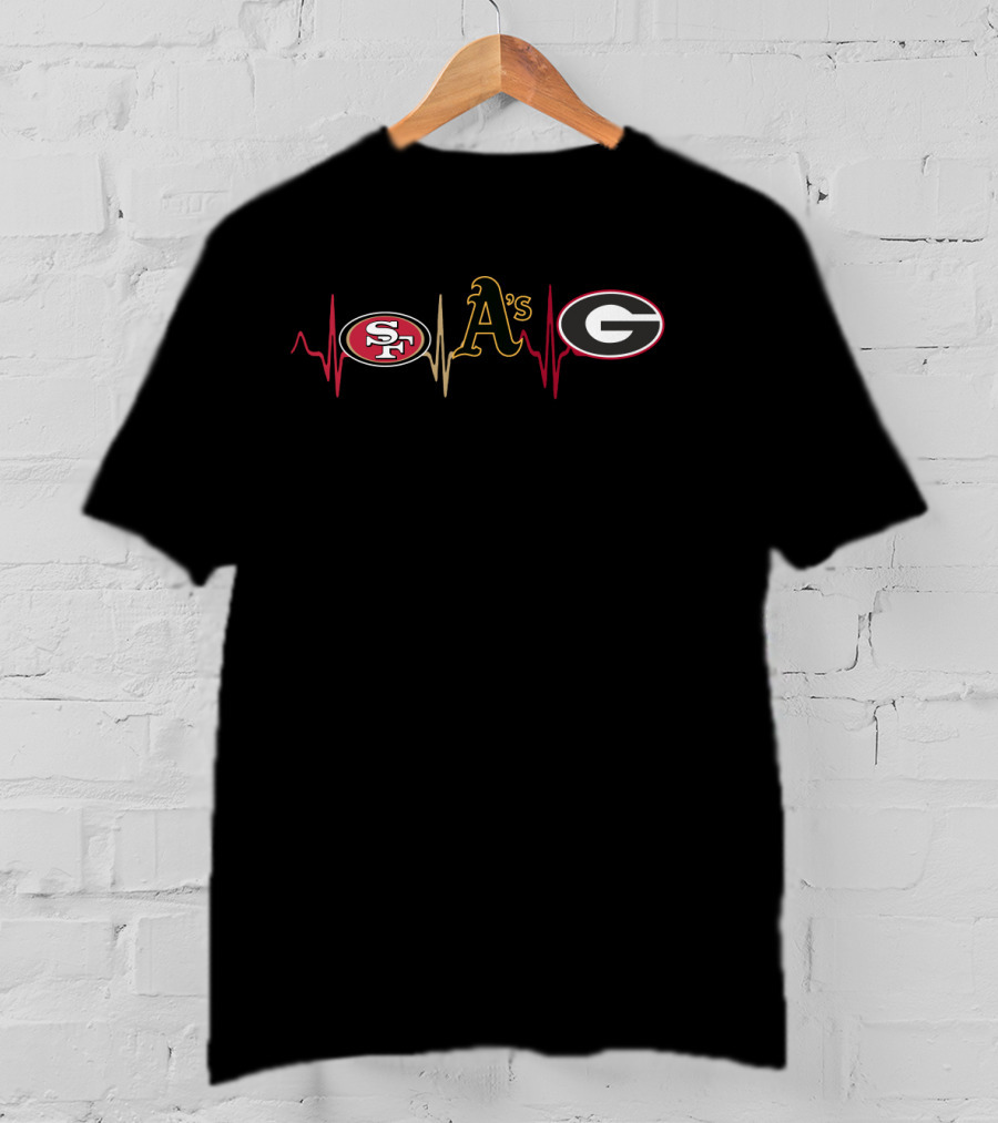 Love 49ers Athletics Georgia Bulldogs Fan Heartbeat T-Shirt