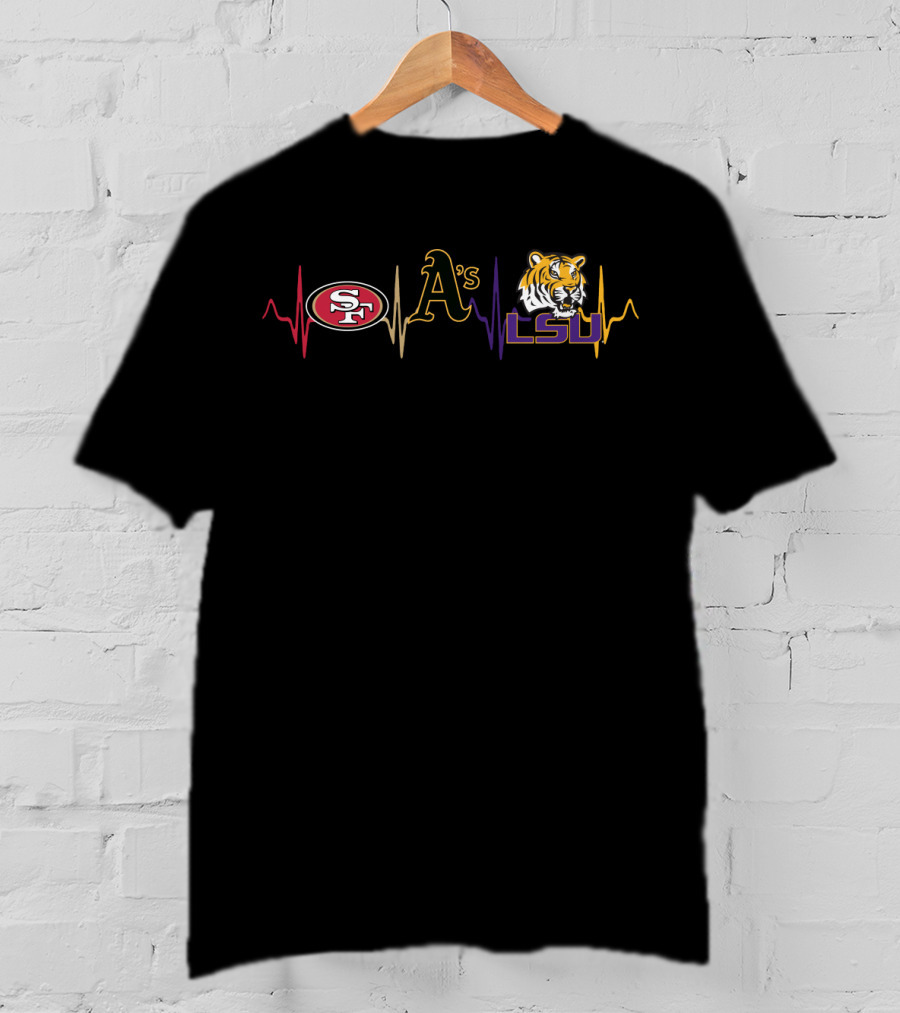 Love 49ers Athletics Lsu Tiger Heartbeat T-Shirt