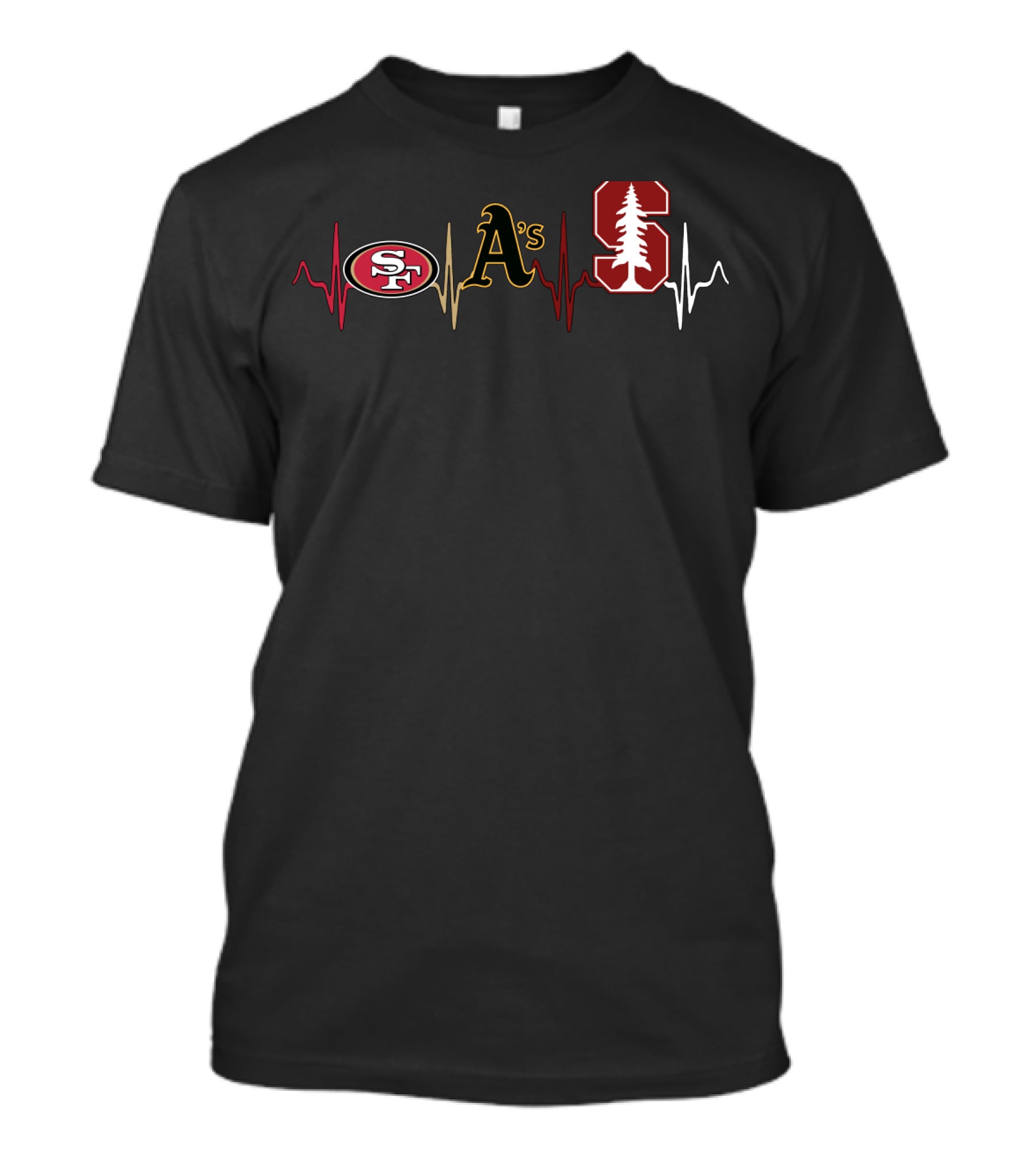 Love San Francisco 49ers Oakland Athletics Stanford Cardinal Heartbeat T-Shirt