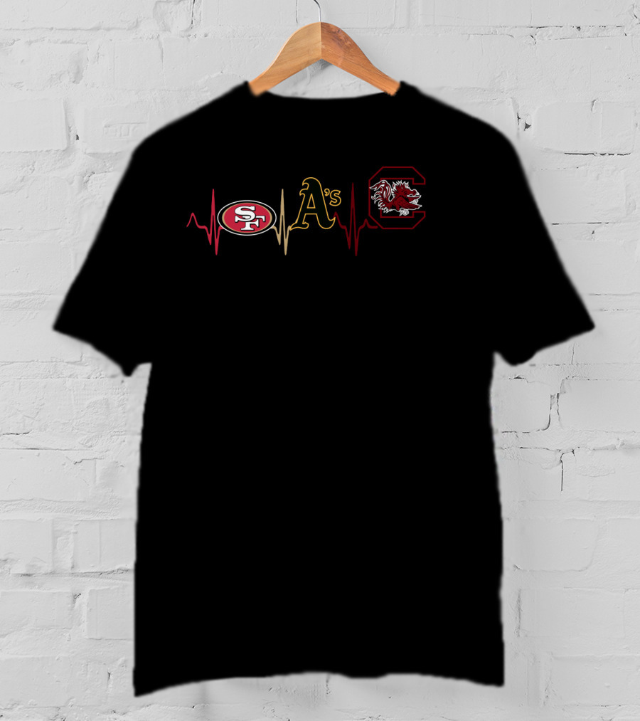 Love 49ers A's Gamecocks Heartbeat Sports T-Shirt