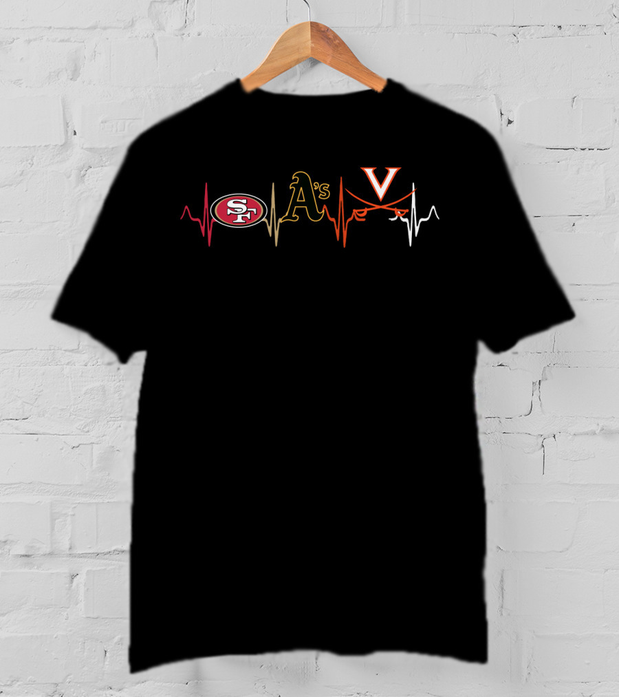San Francisco 49ers Oakland Athletics Virginia Cavaliers Heartbeat T-Shirt