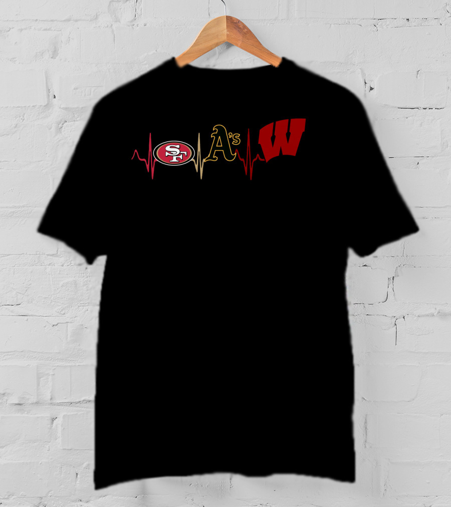 San Francisco 49ers Athletics Wisconsin Badgers Heartbeat T-Shirt