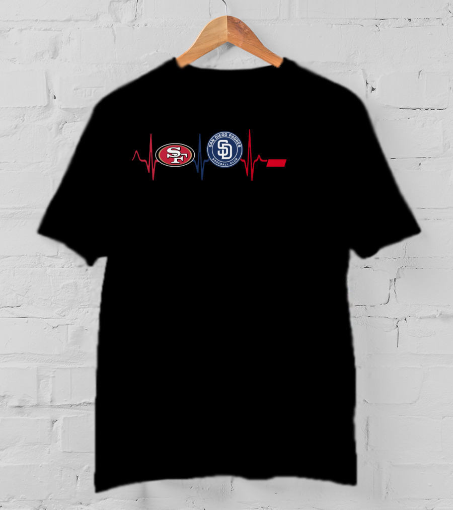 Love 49ers San Diego Padres Cincinnati Bearcats Heartbeat T-Shirt