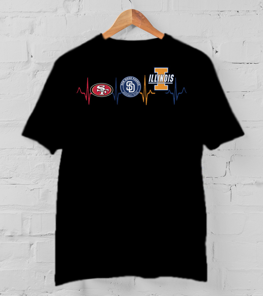 Love 49ers San Diego Padres Illinois Heartbeat T-Shirt