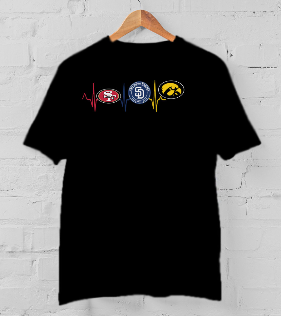 Love 49ers Padres Iowa Hawkeyes Heartbeat T-Shirt