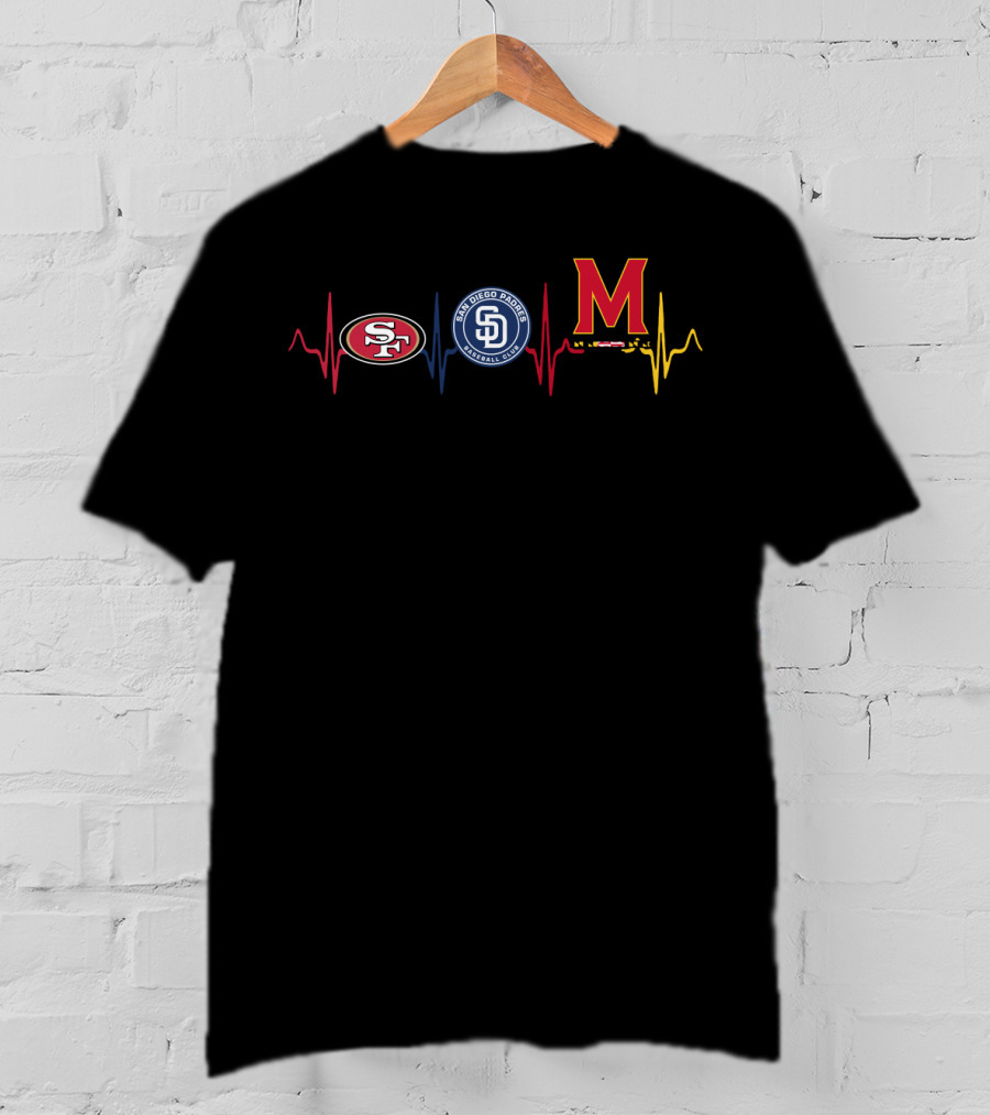 Love 49ers San Diego Padres Maryland Terrapins Heartbeat T-Shirt