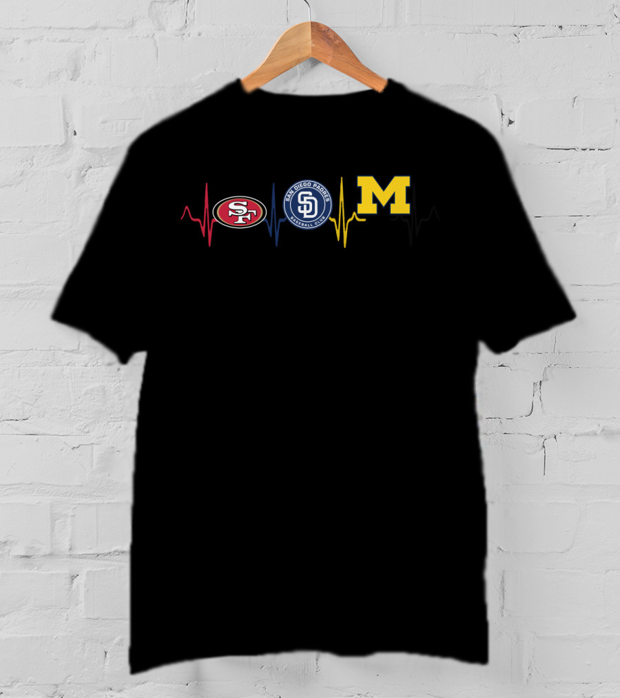 San Francisco 49ers San Diego Padres Michigan Wolverines Heartbeat T-Shirt