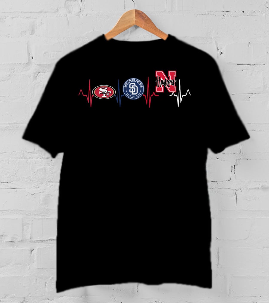 49ers Padres Nebraska Huskers Heartbeat T-Shirt