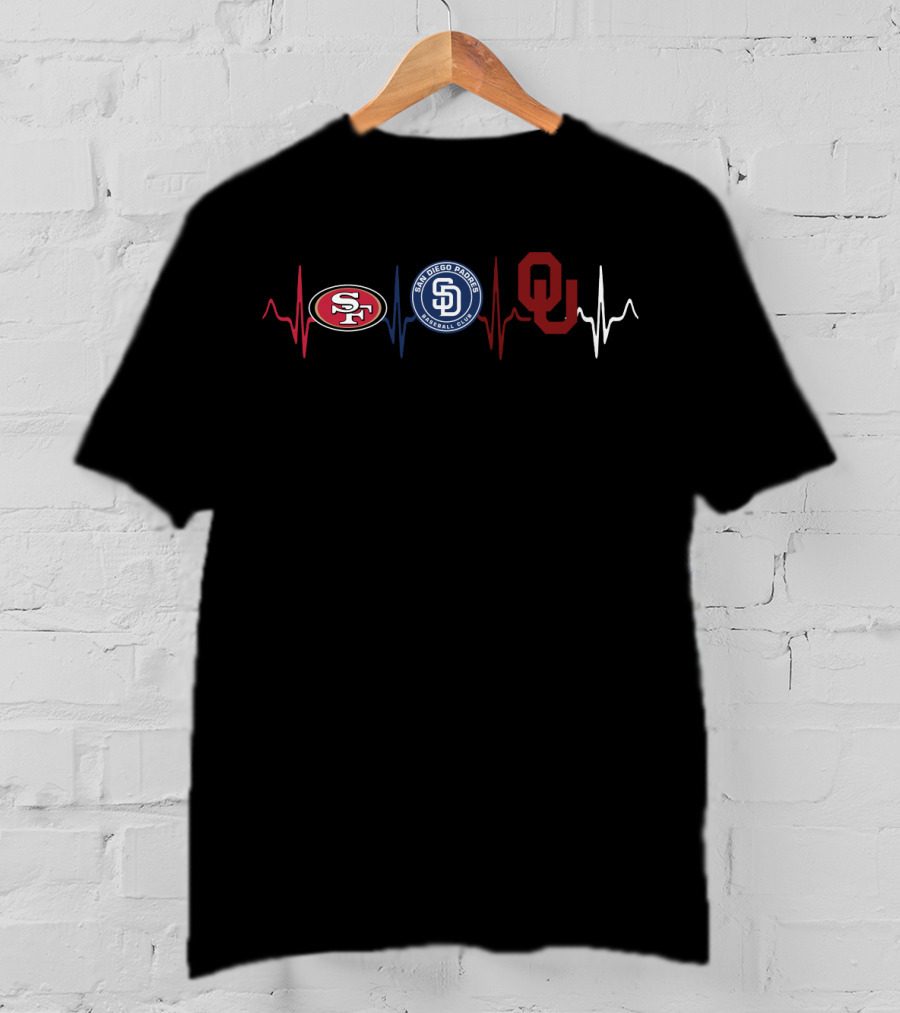 Sf 49ers San Diego Padres Ou Sooners Heartbeat T-Shirt