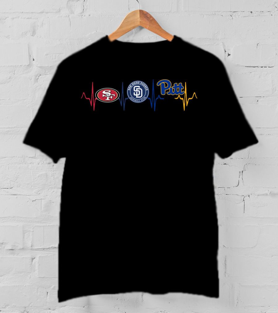 San Francisco 49ers San Diego Padres Pitt Heartbeat Icons T-Shirt