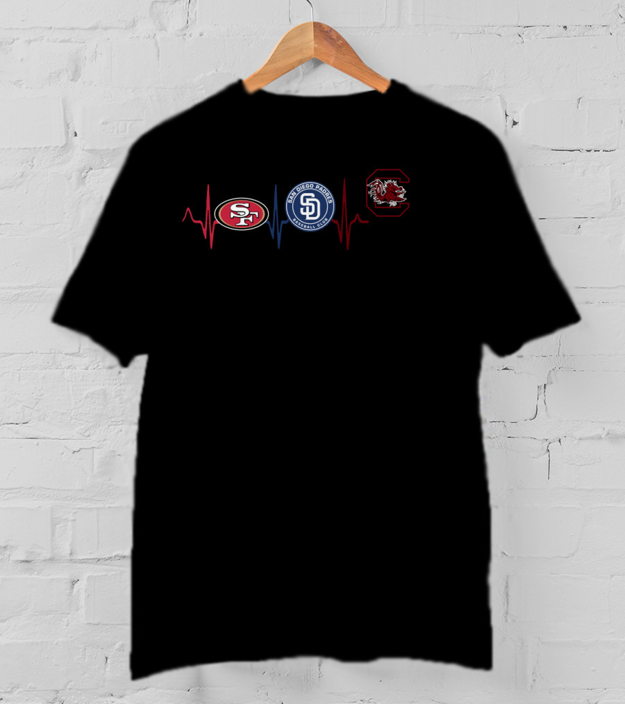49ers San Diego Padres South Carolina Gamecocks Heartbeat Icons T-Shirt