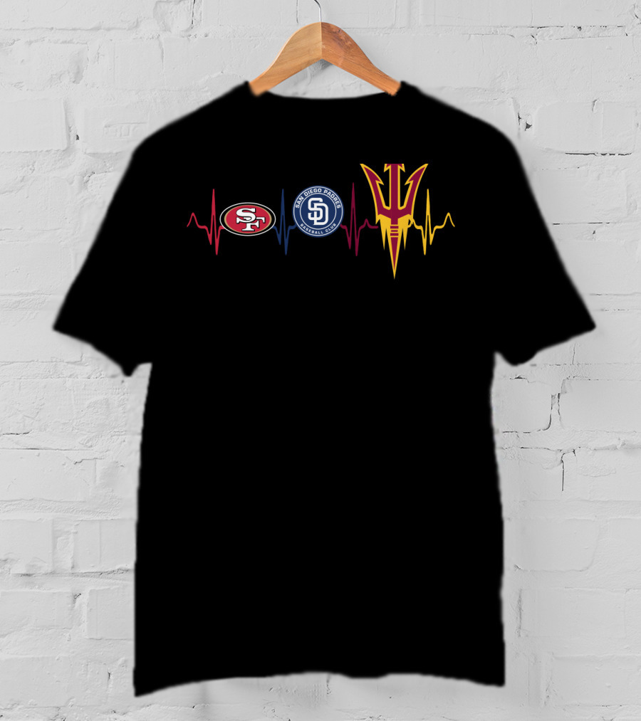 San Francisco 49ers San Diego Padres Arizona State Sun Devils Heartbeat T-Shirt