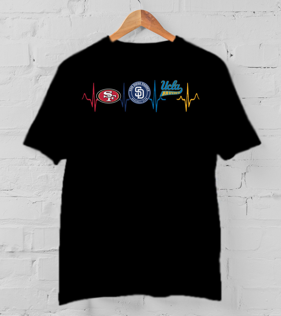 Love 49ers Padres Ucla Bruins Heartbeat T-Shirt