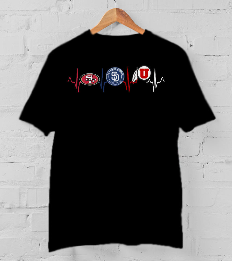 Love San Francisco 49ers San Diego Padres Utah Utes Heartbeat T-Shirt