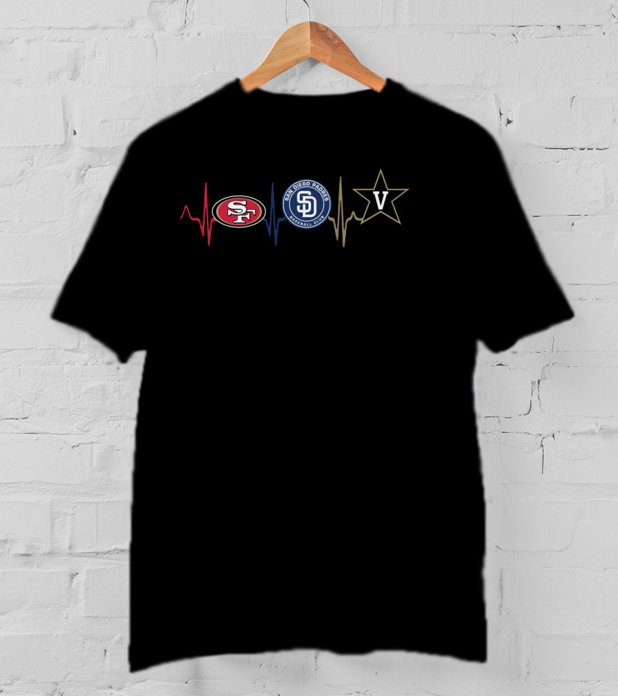 San Francisco 49ers San Diego Padres Vanderbilt Commodores Heartbeat T-Shirt
