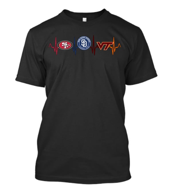 Love 49ers Padres San Diego Vt Hokies Vth Heartbeat T-Shirt