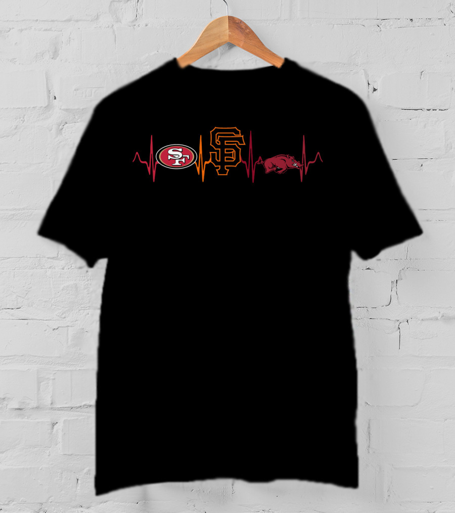 Love 49ers Giants Razorbacks Heartbeat T-Shirt