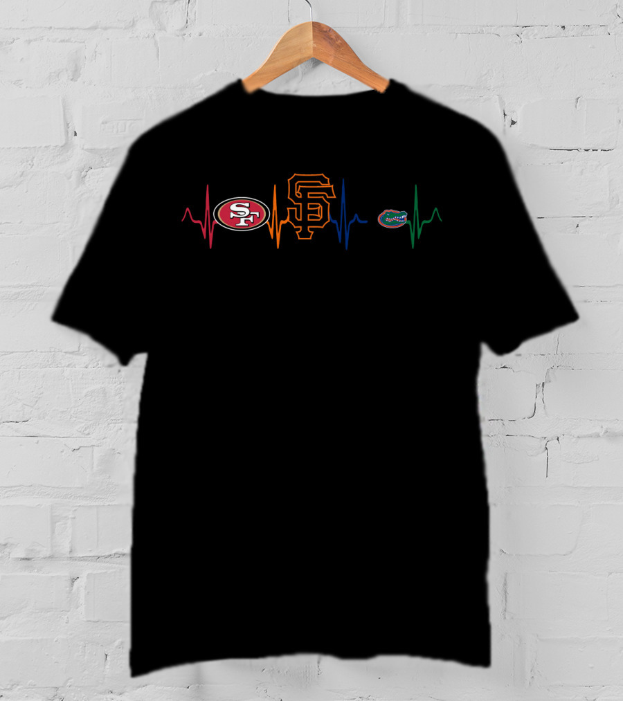 Love 49ers Giants Florida Gators Heartbeat T-Shirt