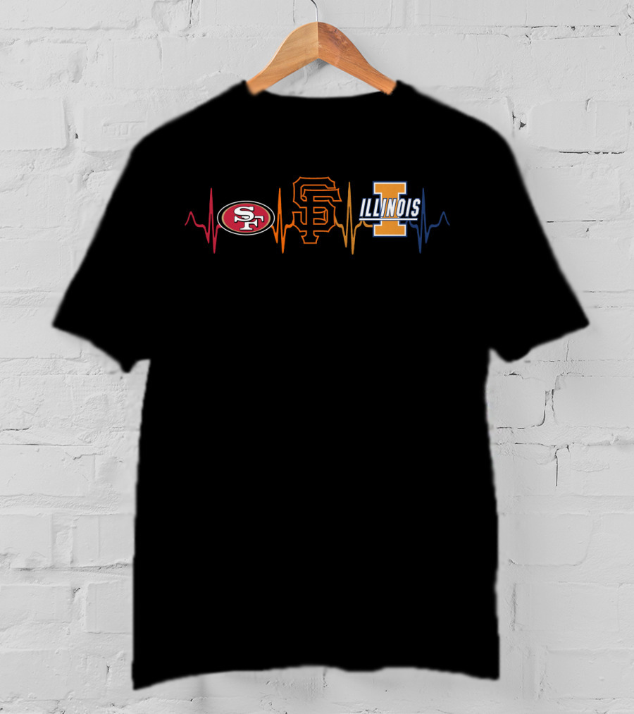 Love 49ers San Francisco Giants Illinois Fighting Illini Heartbeat T-Shirt
