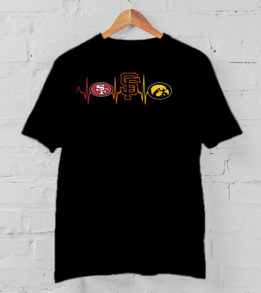 San Francisco 49ers Giants Iowa Hawkeyes Heartbeat T-Shirt