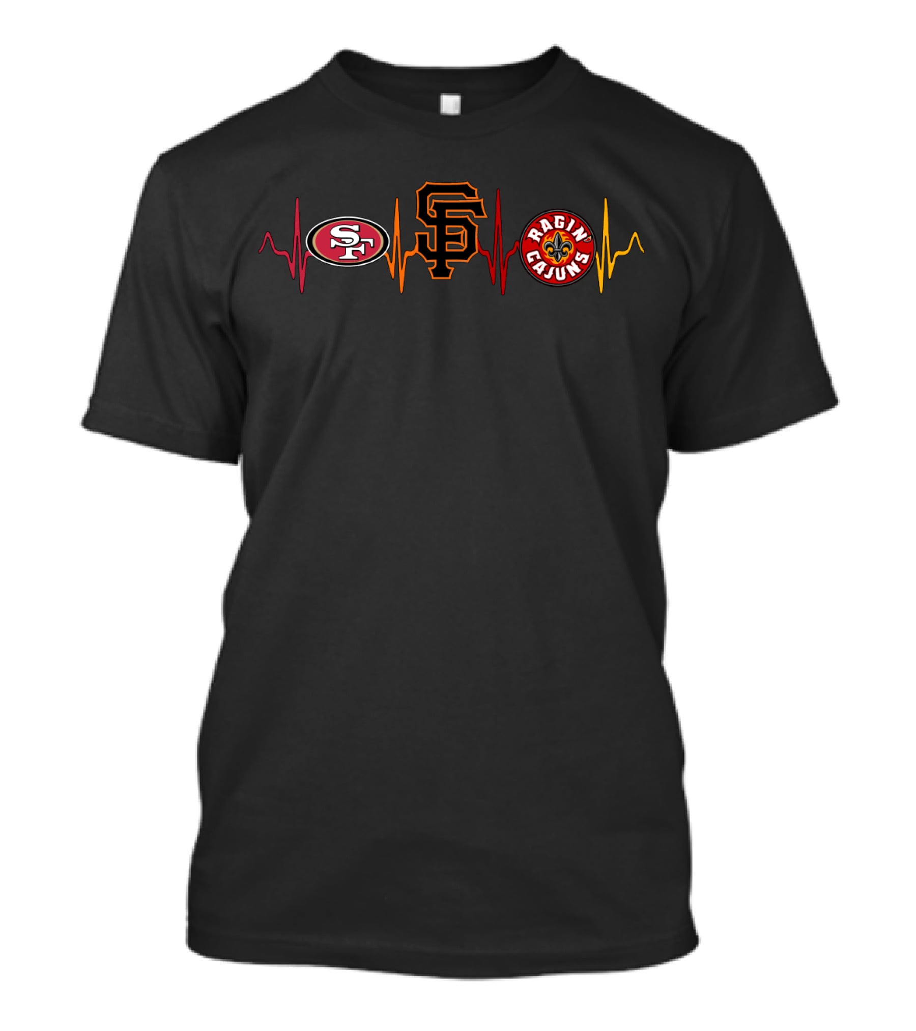 Love 49ers Giants Ragin Cajuns Lrc Heartbeat T-Shirt