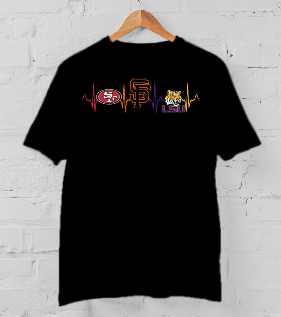 San Francisco 49ers Giants Lsu Tigers Heartbeat T-Shirt