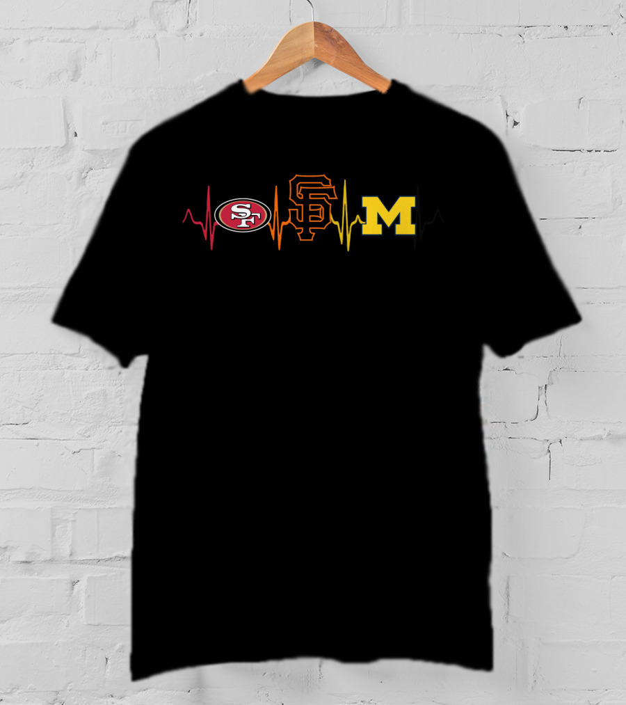 49ers Love Giants Heartbeat Michigan Wolverines T-Shirt