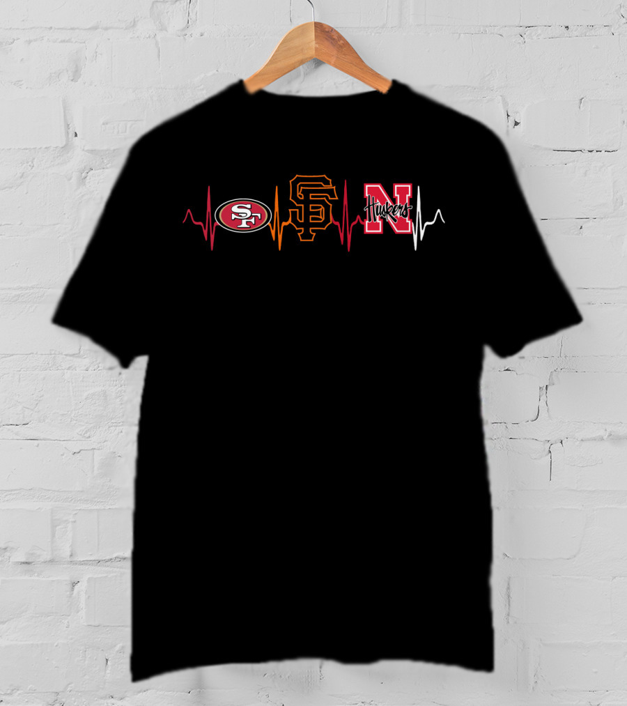 Love 49ers San Francisco Giants Nebraska Huskers Heartbeat T-Shirt