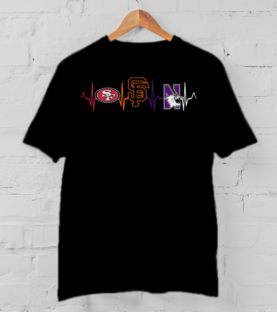 49ers Giants Northwestern Wildcats Heartbeat Legends T-Shirt