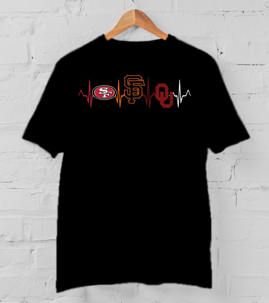 Love 49ers Giants Oklahoma Sports Heartbeat T-Shirt