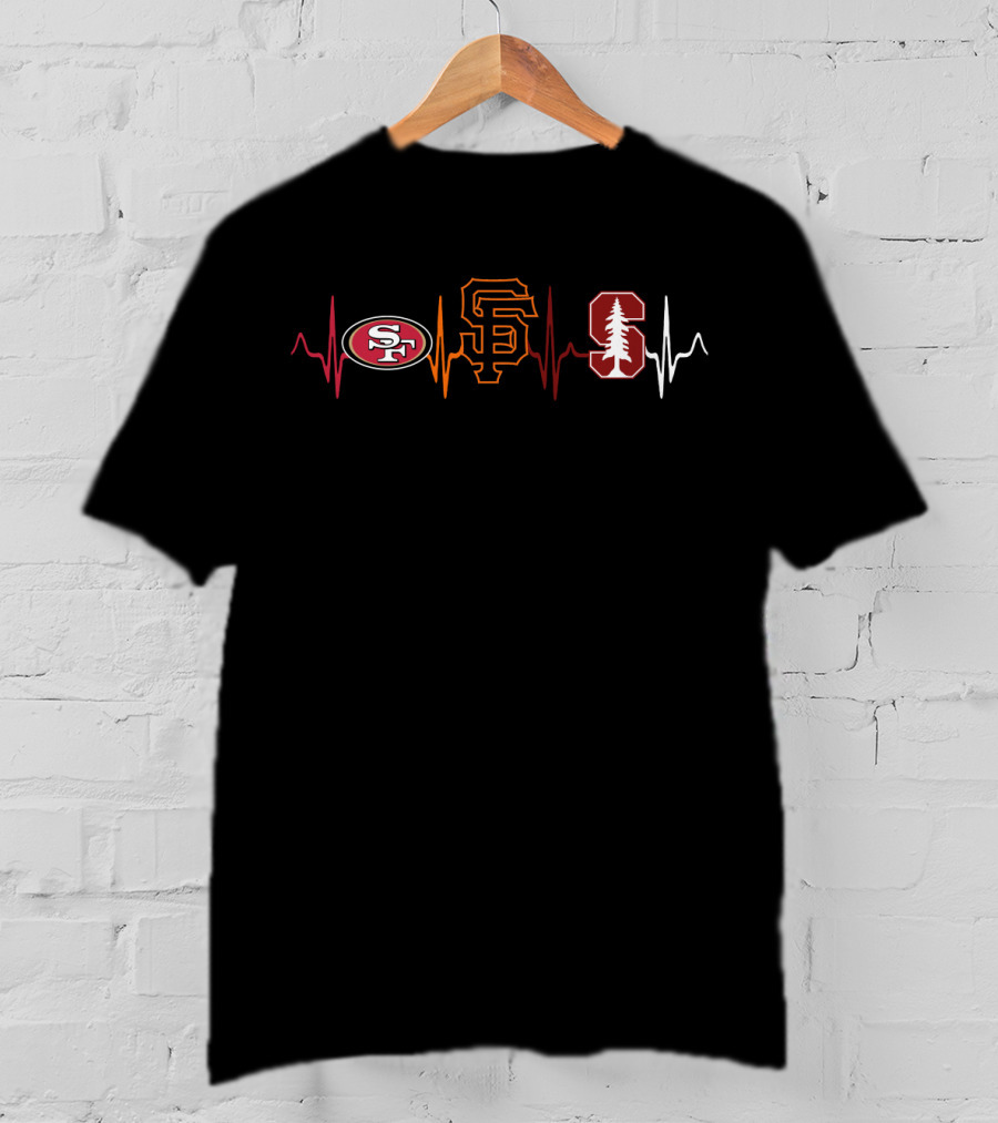 Love 49ers With Giants With Stanford Football Heartbeat T-Shirt