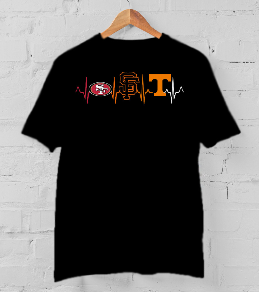 Love 49ers Giants Tennessee Vols Heartbeat Icons T-Shirt