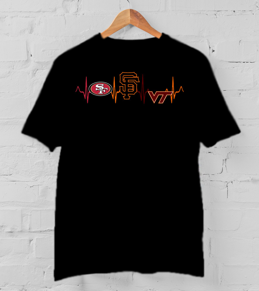 Love 49ers Sf Giants Vt Hokies Heartbeat Vth T-Shirt