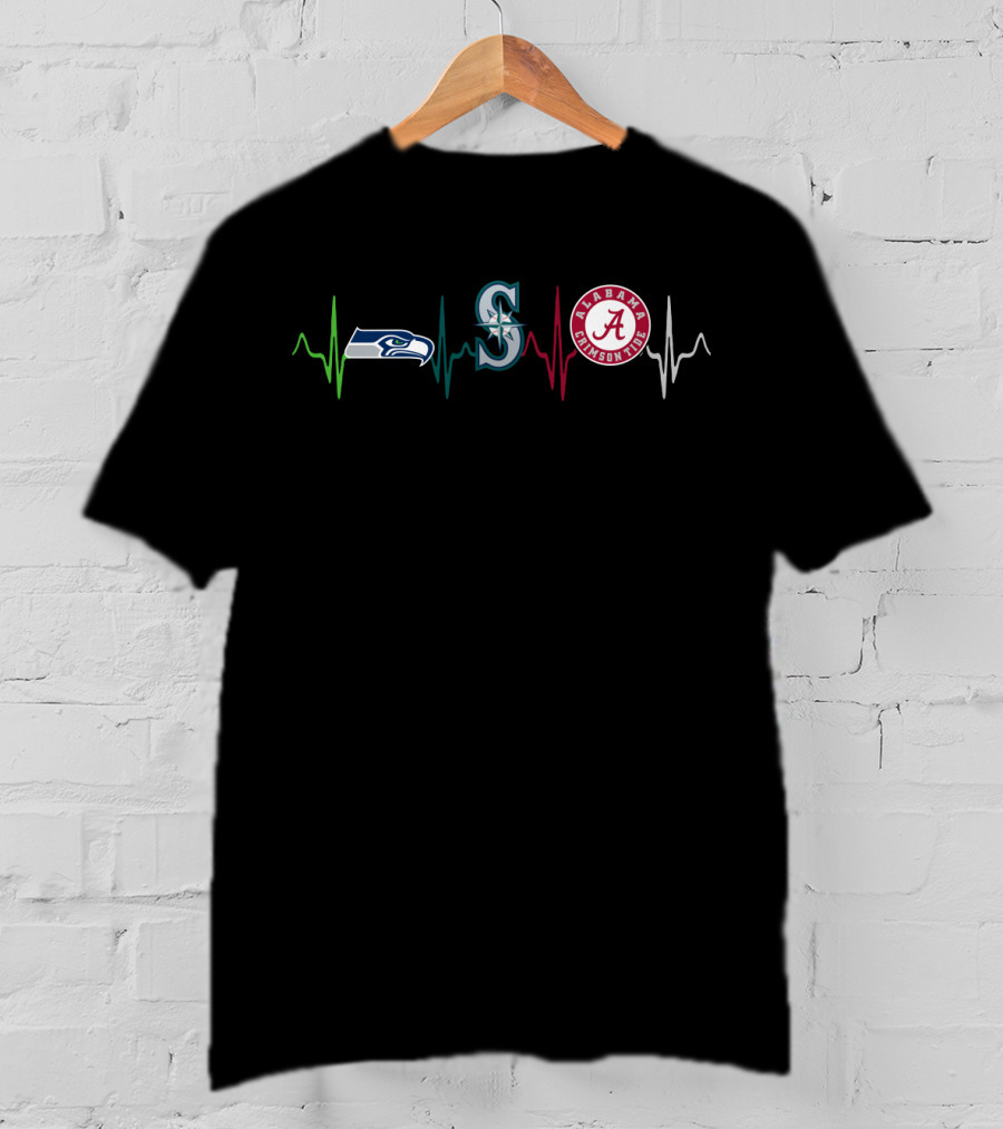 Seahawks Mariners Alabama Crimson Tide Heartbeat Love T-Shirt