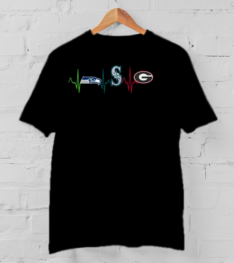 Seahawks Mariners Georgia Bulldogs Heartbeat T-Shirt