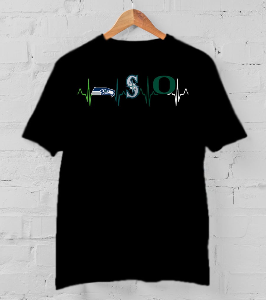 Seahawks Mariners Oregon Ducks Heartbeat Logo Combination T-Shirt