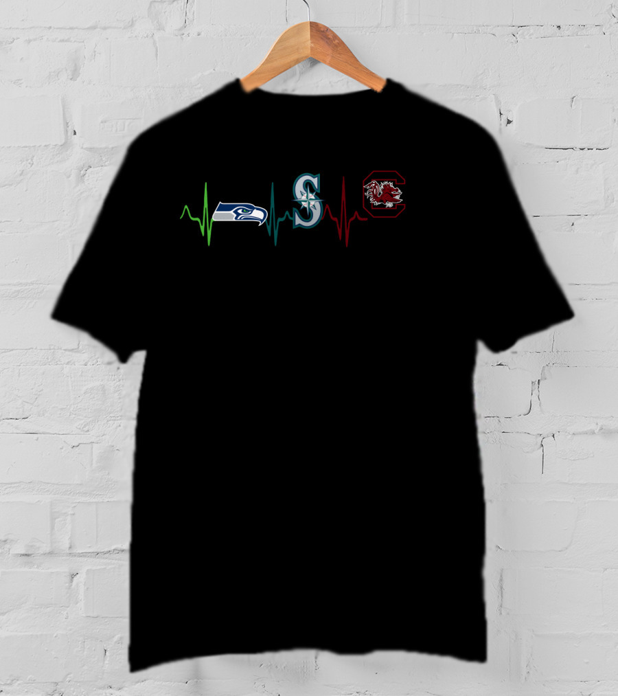 Seahawks Mariners South Carolina Gamecocks Heartbeat T-Shirt