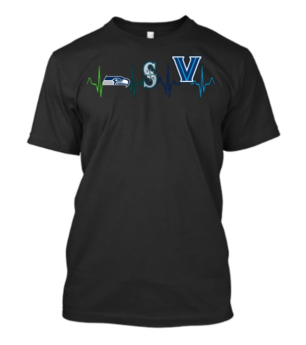 Seahawks And Mariners With Villanova Heartbeat Theme T-Shirt