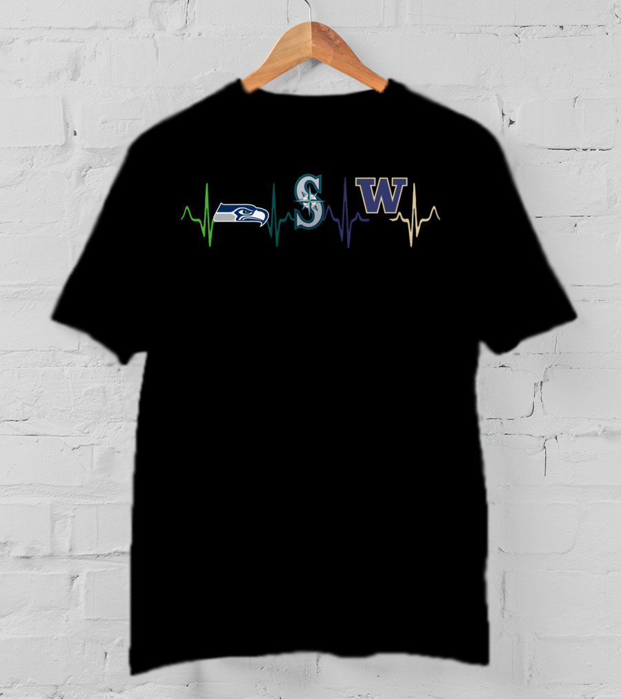 Seattle Seahawks Mariners Huskies Heartbeat T-Shirt