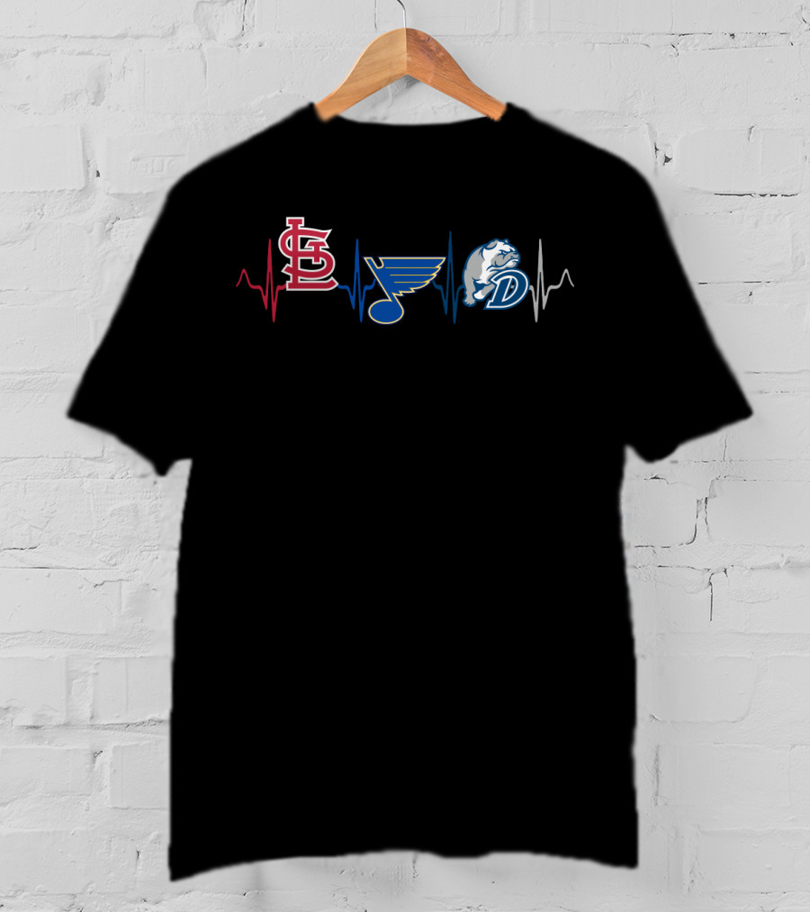 Love Stl Cardinals Blues Bulldogs Heartbeat T-Shirt