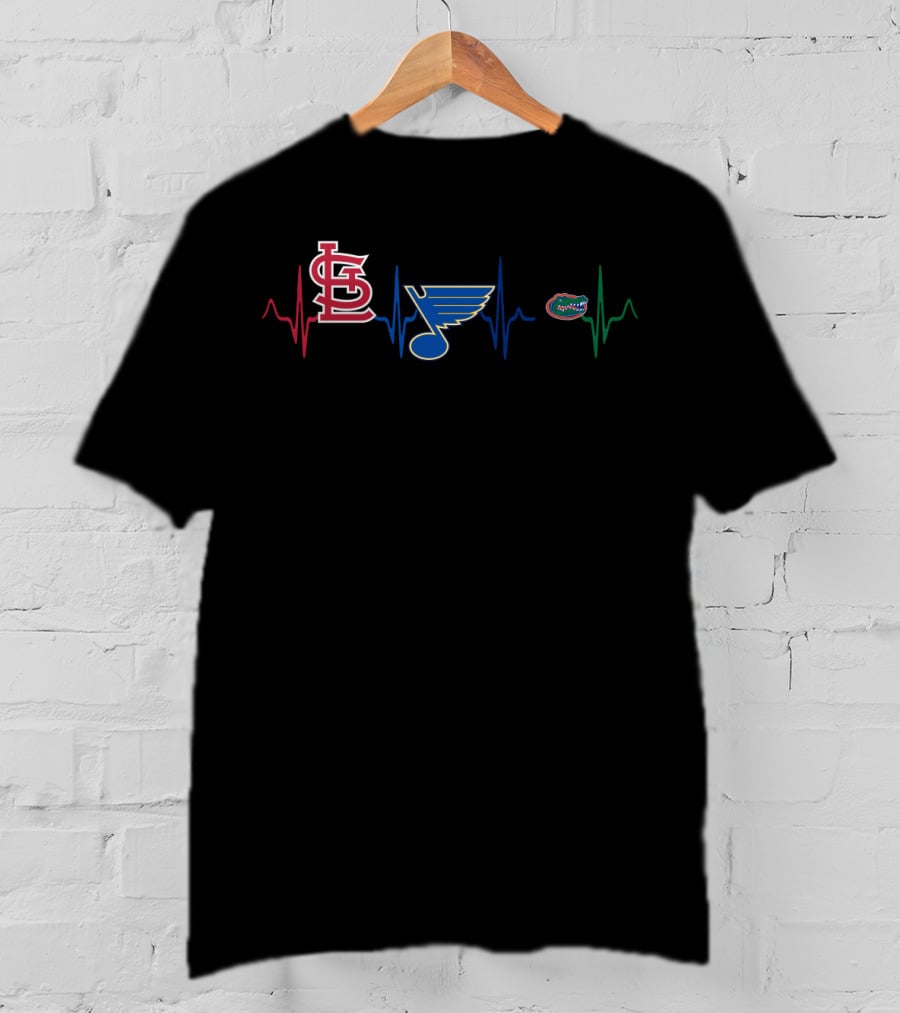 Love Stcardinals Blues Gators Heartbeat T-Shirt