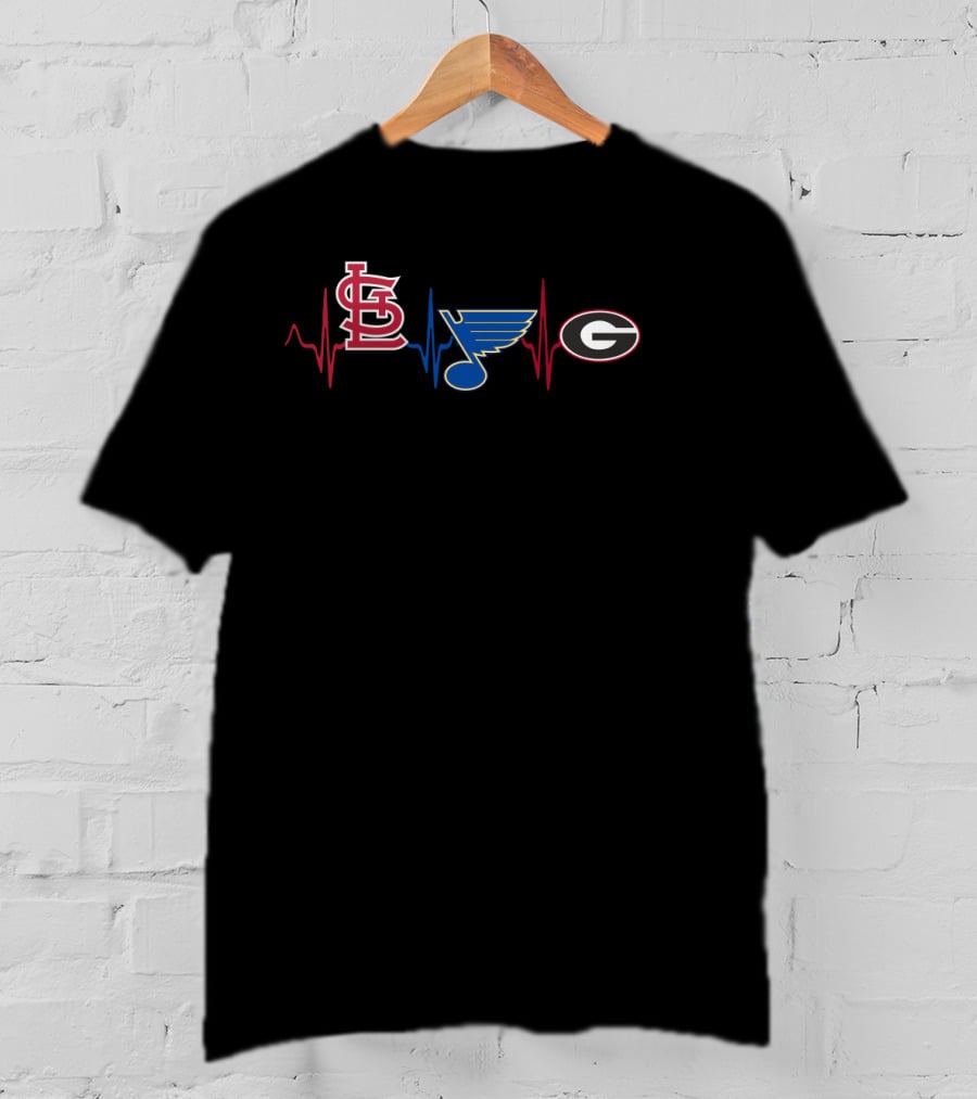 Stcardinals Blues Georgia Bulldogs Heartbeat T-Shirt