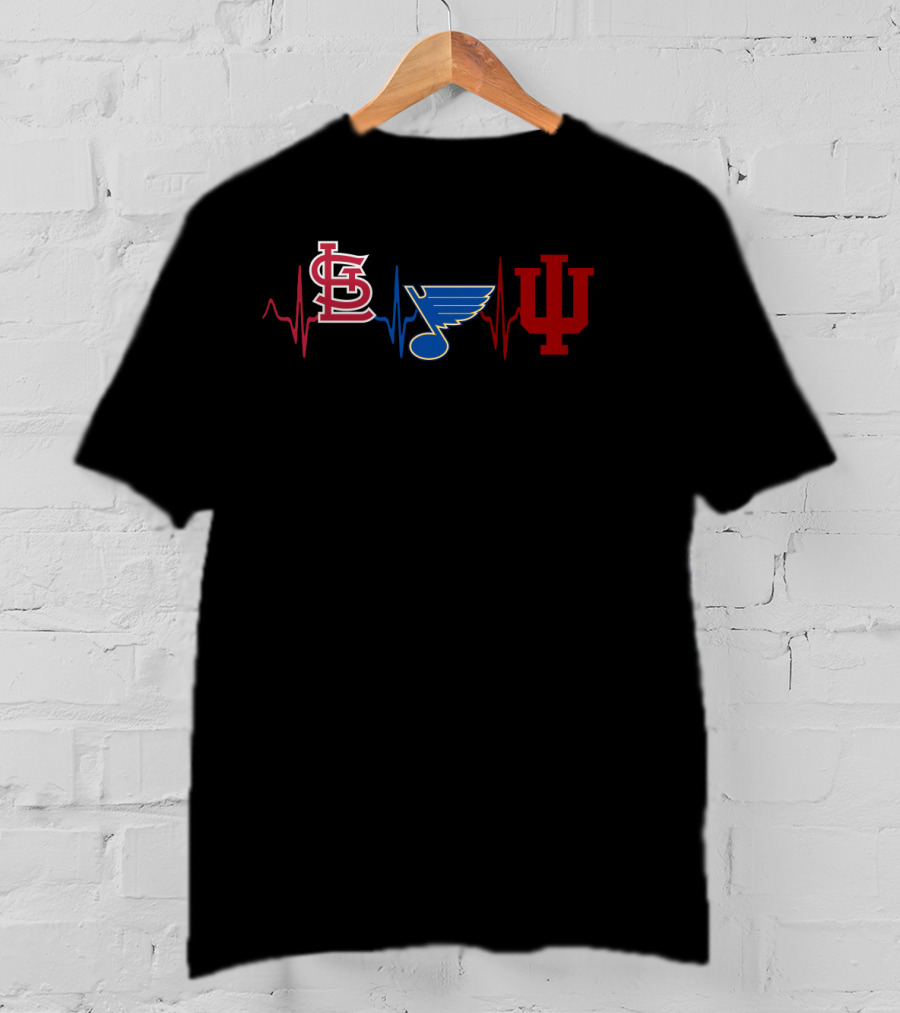Love St. Louis Cardinals Blues Indiana Hoosiers Heartbeat T-Shirt