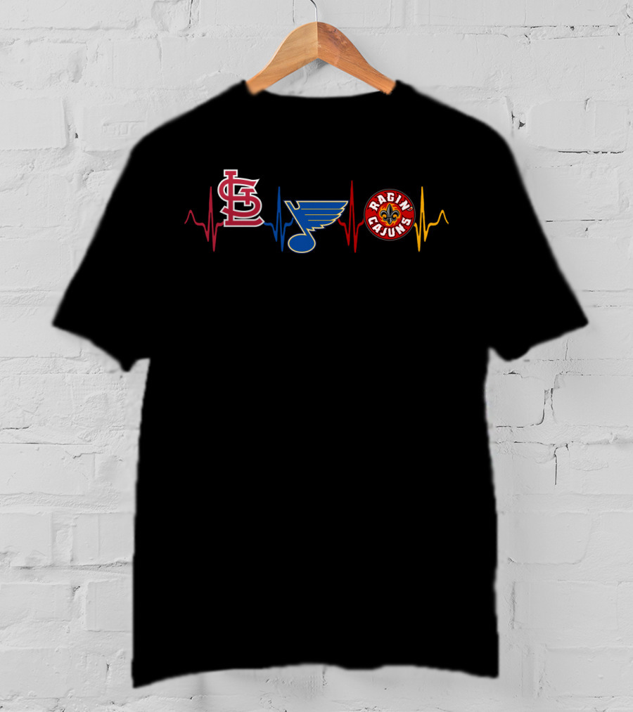 Love Heartbeat Stcardinals Blues Ragin Cajuns Lrc T-Shirt
