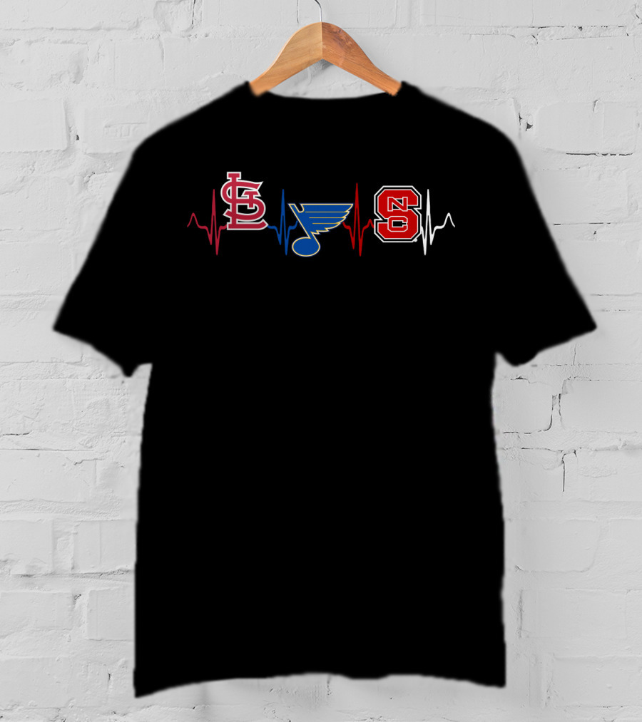 Love Stl Cardinals Blues Nc State Heartbeat T-Shirt