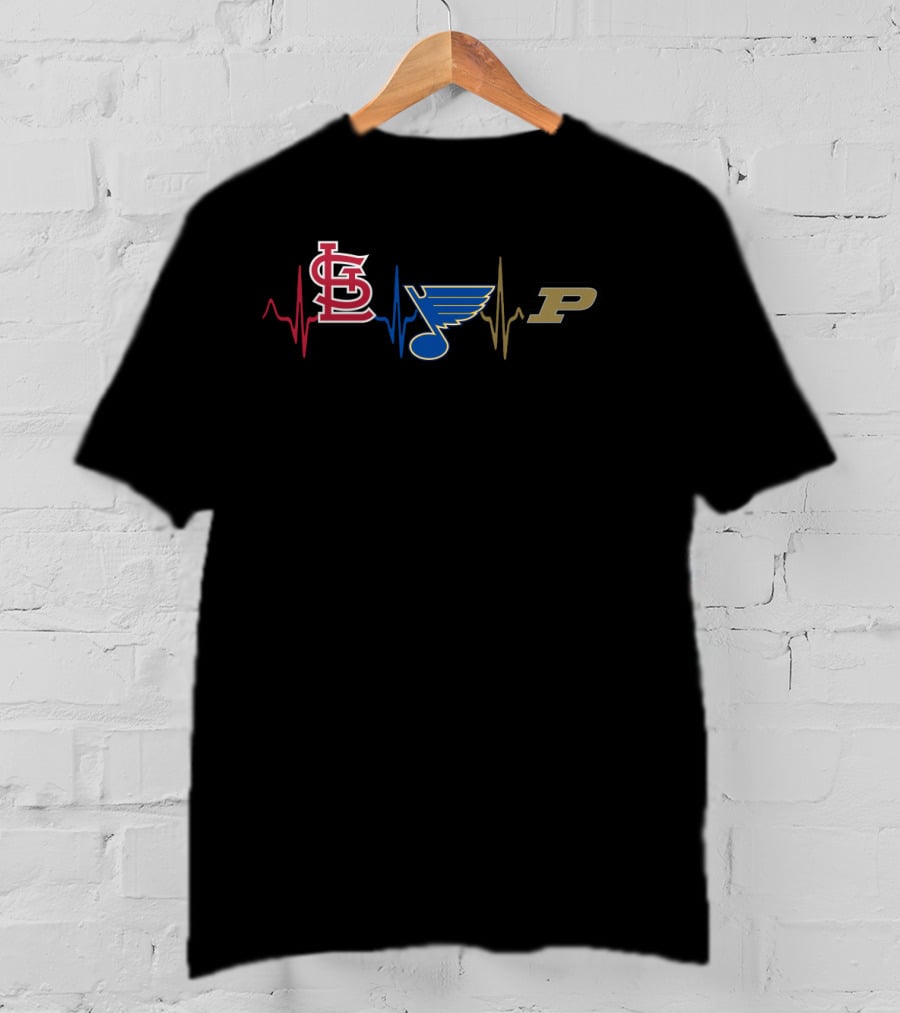 Love Heartbeat St. Louis Cardinals Blues Purdue Boilermakers T-Shirt