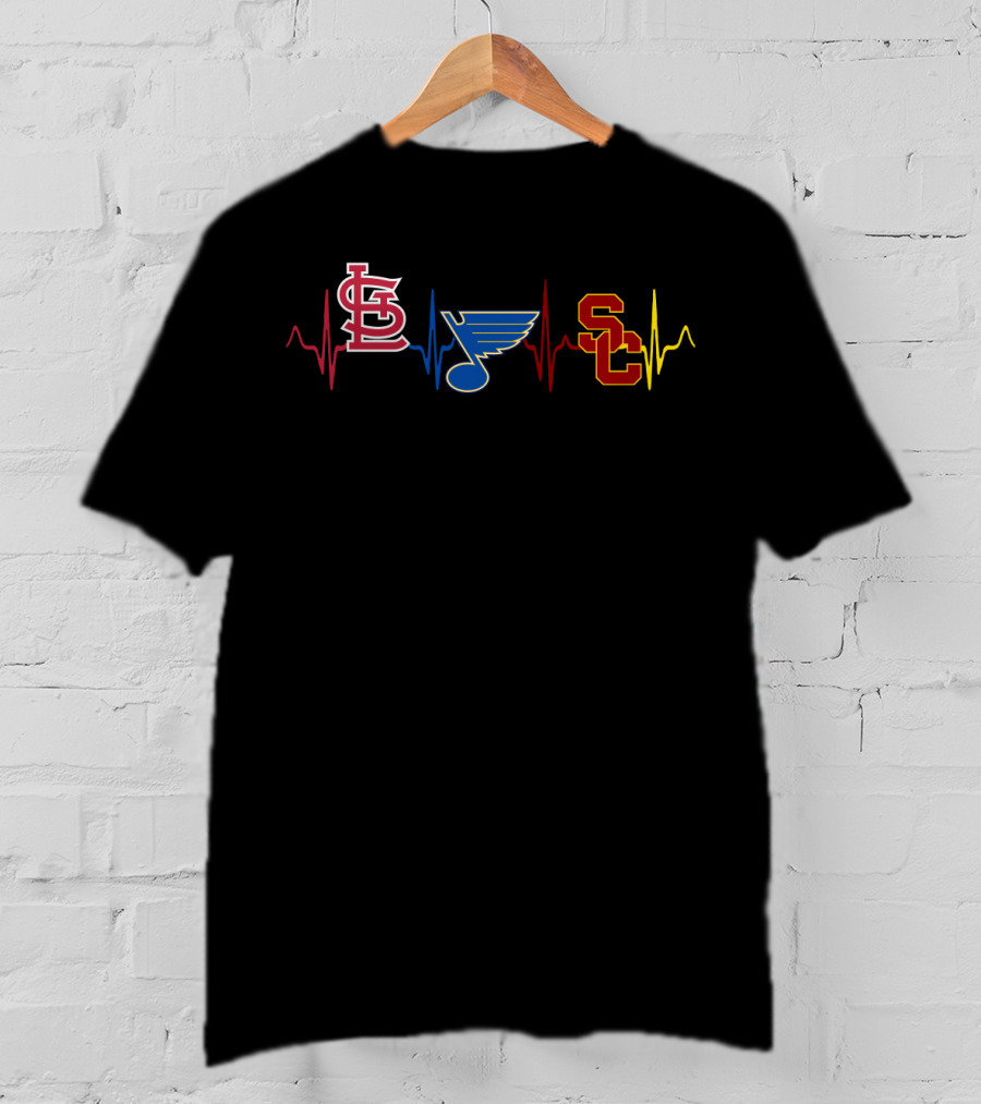 Love Stcardinals Blues Usc Trojans Heartbeat T-Shirt
